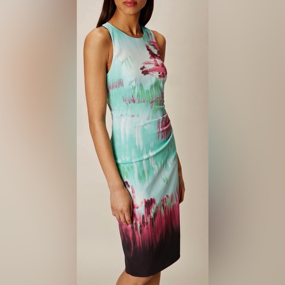Karen Millen Brushstroke Pencil Sheath 
Dress Blue Green size 6 NWT - Picture 1 of 15